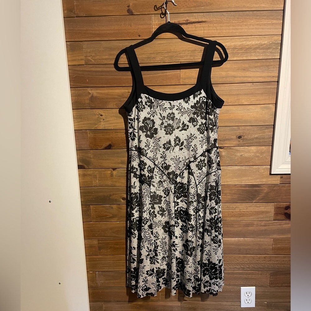 Joseph Ribkoff Black and Cream Floral Midi Dress
